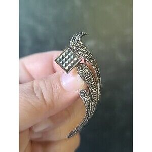 925 Sterling Silver Marcasite Floral Shaped Brooch Vintage